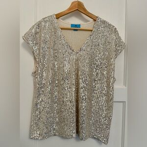 CeCe Shimmering Silver Sequin Blouse
